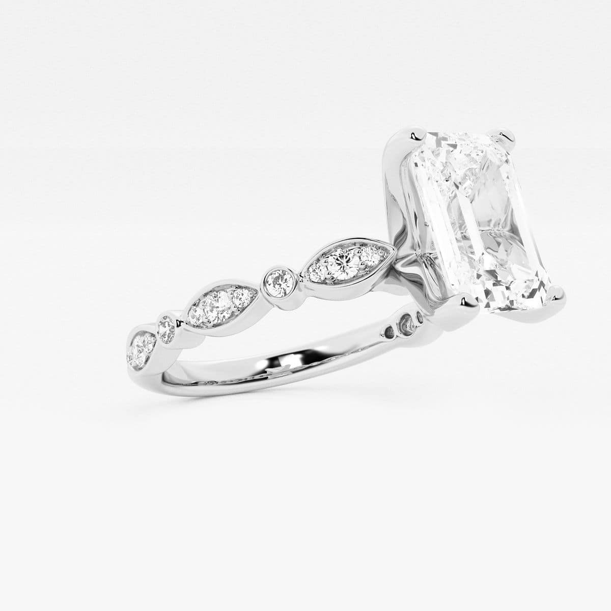 Additional Image 1 for  1 1/5 ctw Radiant Lab Grown Diamond Engagement Ring with Marquise Shape Side Accents