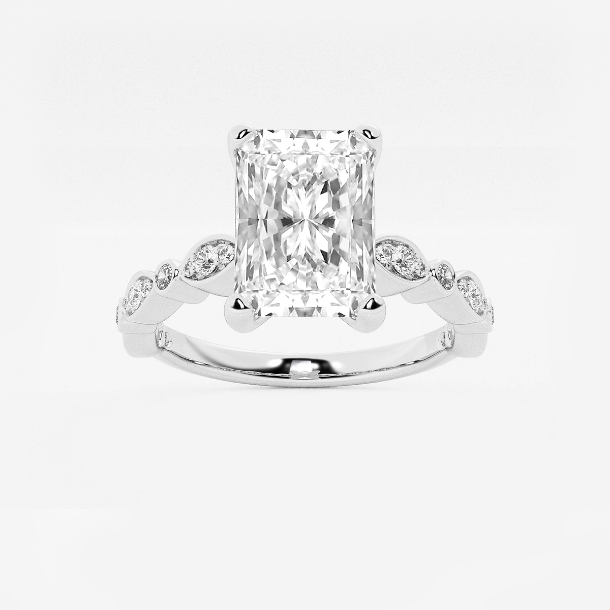 2 1/5 ctw Radiant Lab Grown Diamond Engagement Ring with Marquise Shape Side Accents