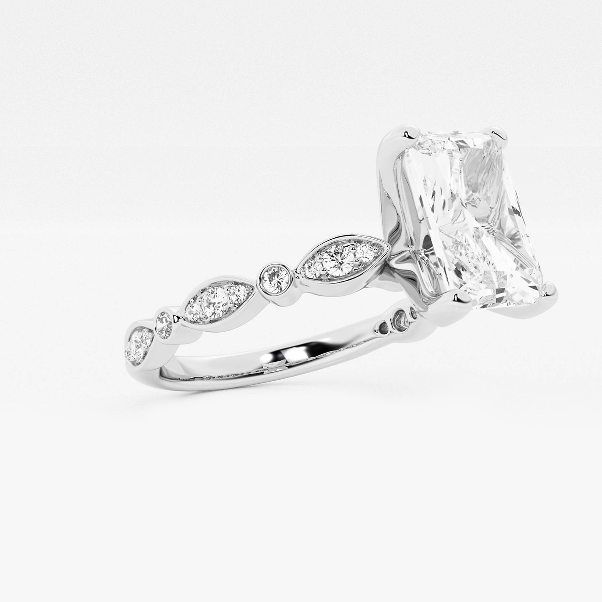 Additional Image 1 for  2 1/5 ctw Radiant Lab Grown Diamond Engagement Ring with Marquise Shape Side Accents