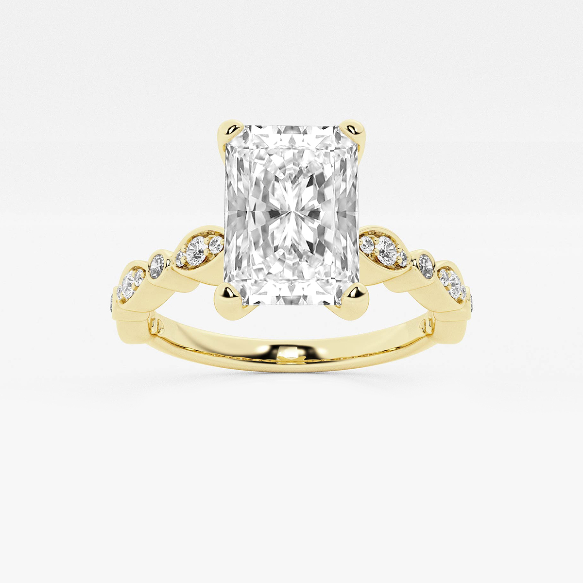 1 ctw Radiant Lab Grown Diamond Engagement Ring with Marquise Shape Side Accents