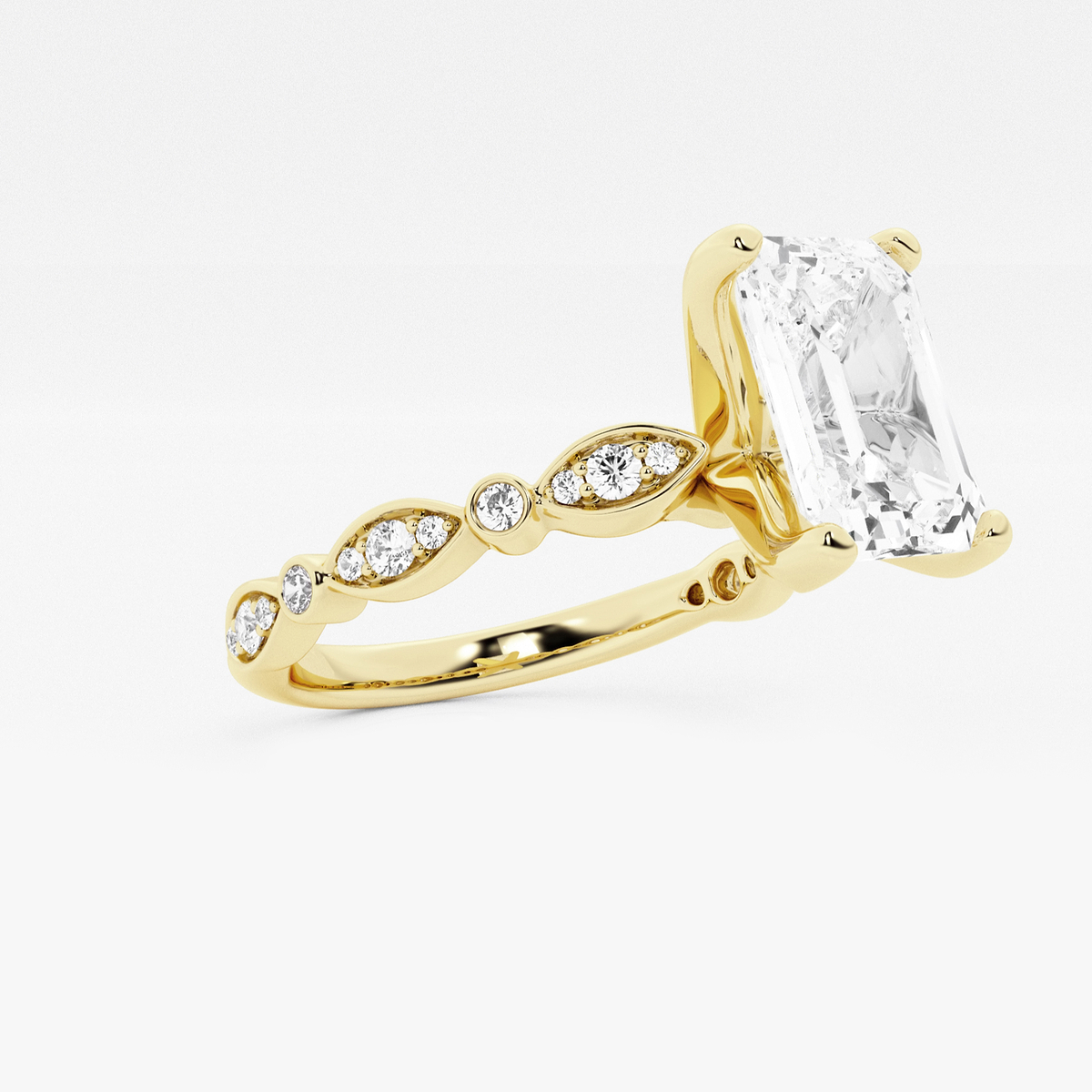 Additional Image 1 for  1 ctw Radiant Lab Grown Diamond Engagement Ring with Marquise Shape Side Accents