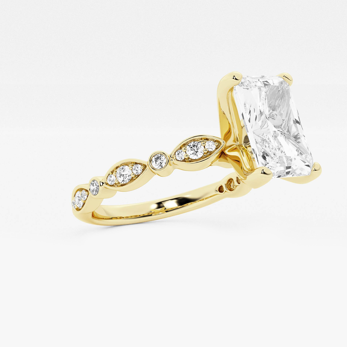 Additional Image 1 for  2 1/5 ctw Radiant Lab Grown Diamond Engagement Ring with Marquise Shape Side Accents