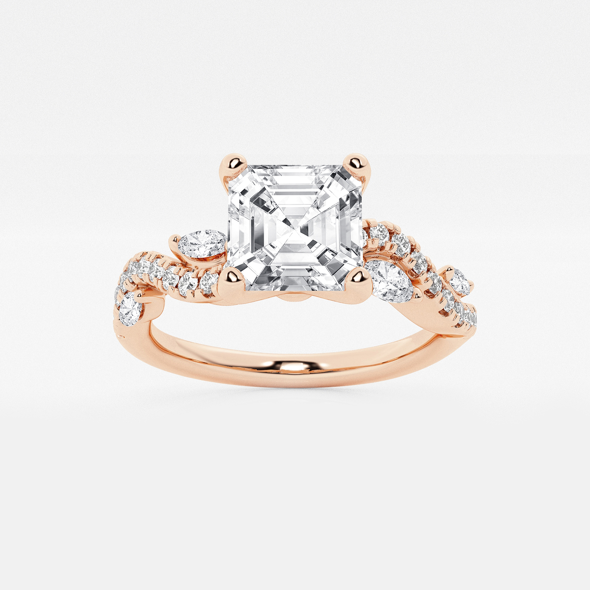 1 3/8 ctw Asscher Lab Grown Diamond Marquise Vine Engagement Ring
