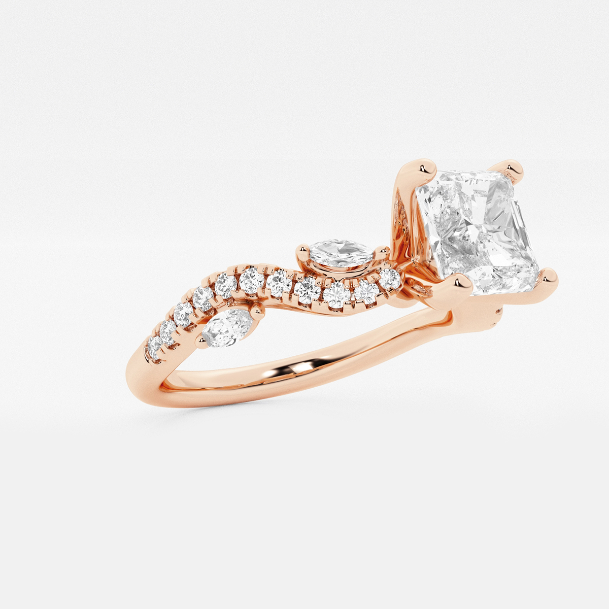 Additional Image 1 for  1 3/8 ctw Asscher Lab Grown Diamond Marquise Vine Engagement Ring
