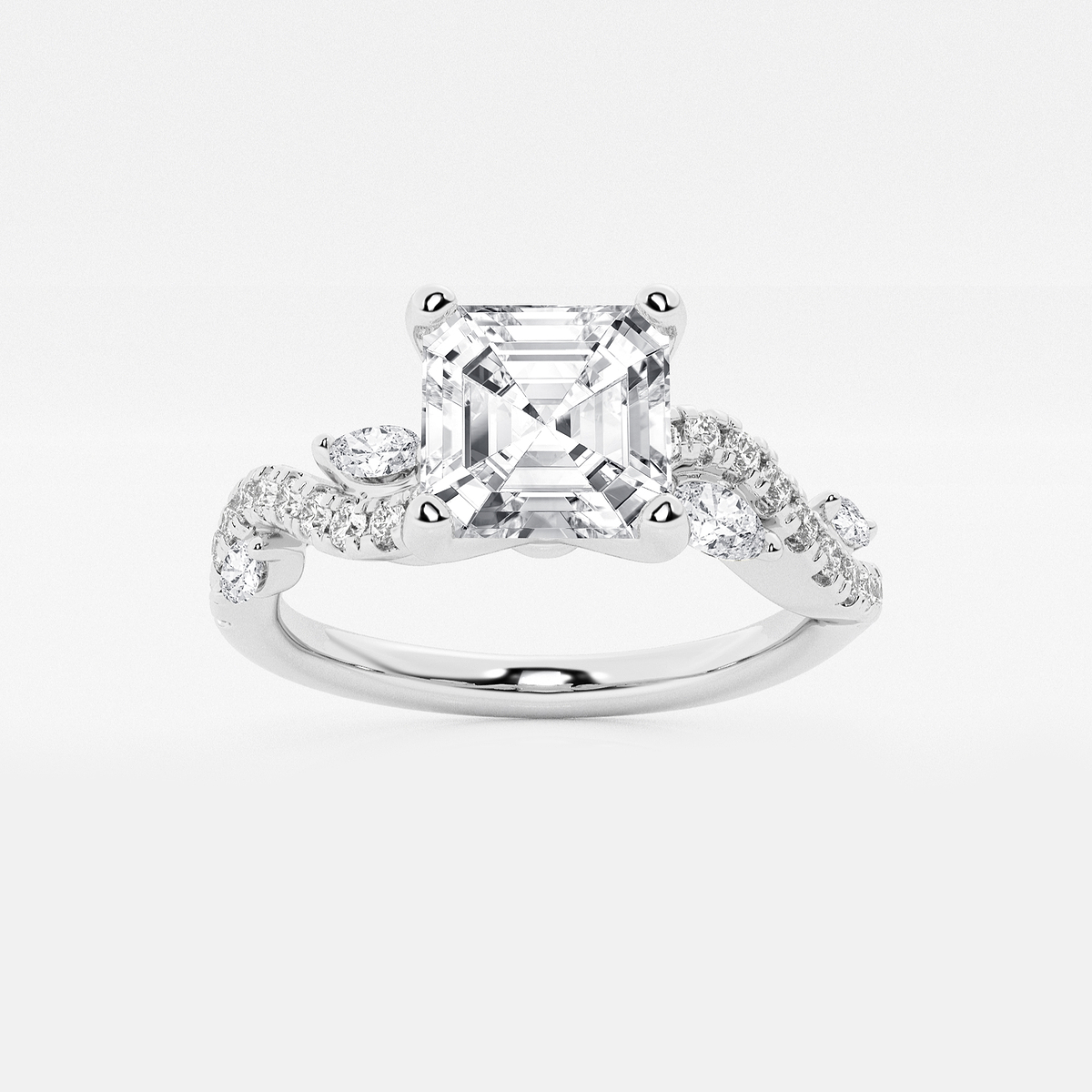 1 3/8 ctw Asscher Lab Grown Diamond Marquise Vine Engagement Ring