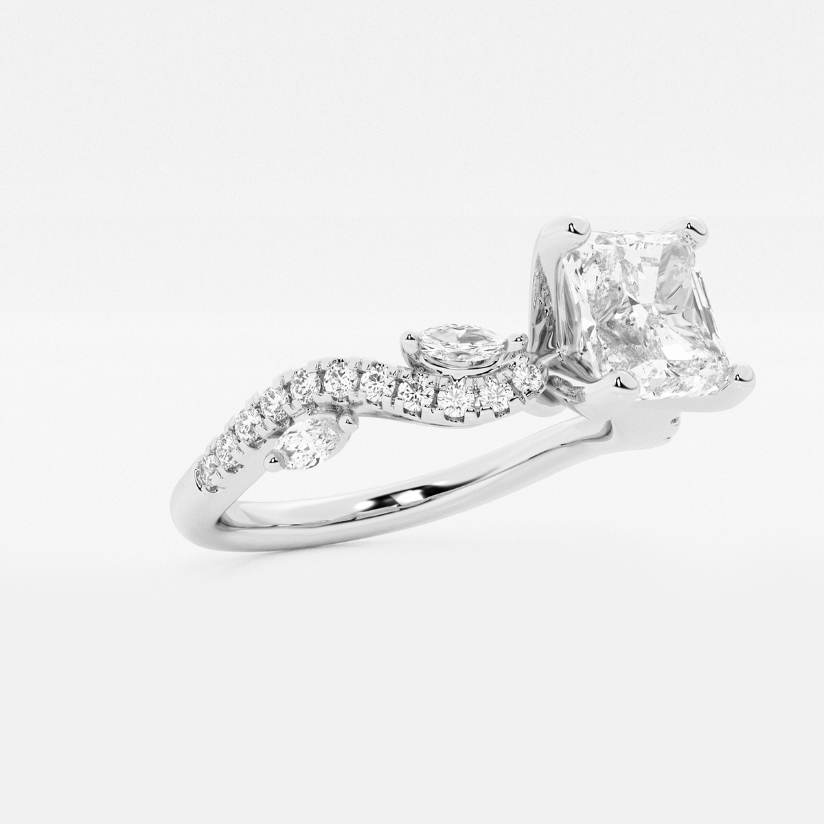 Additional Image 1 for  1 3/8 ctw Asscher Lab Grown Diamond Marquise Vine Engagement Ring