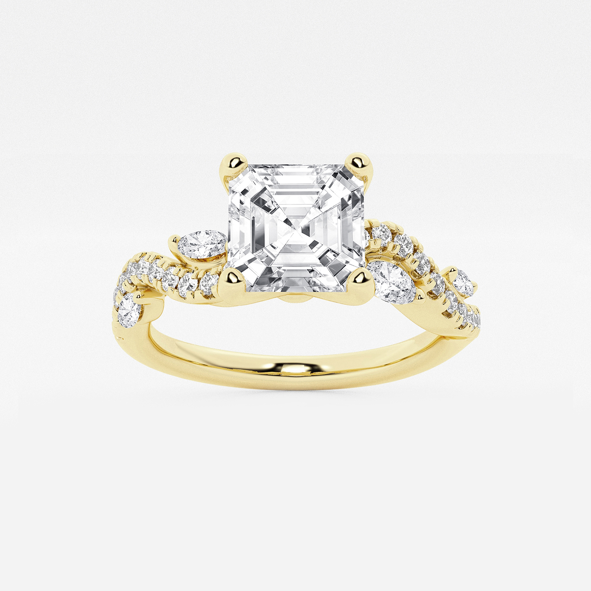 2 3/8 ctw Asscher Lab Grown Diamond Marquise Vine Engagement Ring