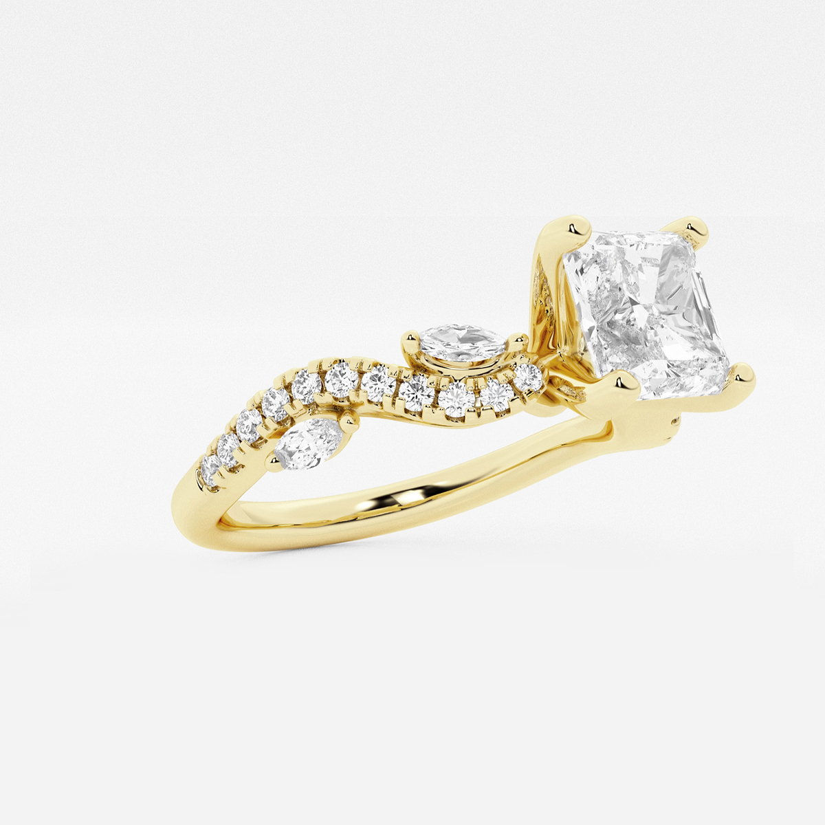 Additional Image 1 for  2 3/8 ctw Asscher Lab Grown Diamond Marquise Vine Engagement Ring