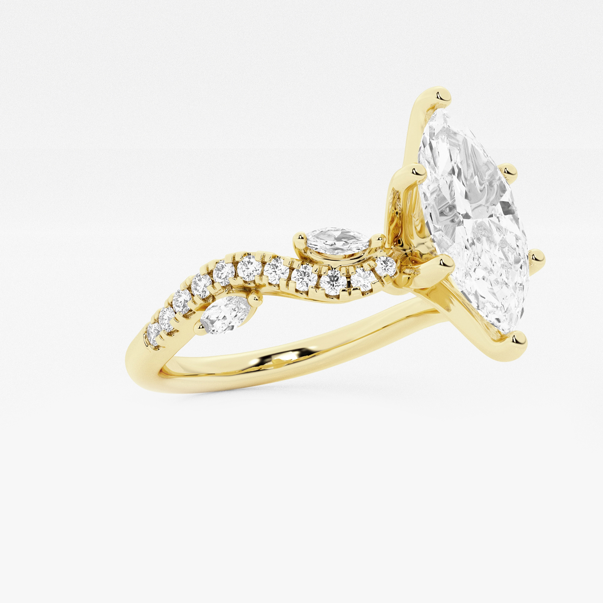 2 3/8 ctw Marquise Lab Grown Diamond Marquise Vine Engagement Ring 14K Yellow Gold, E, VS1