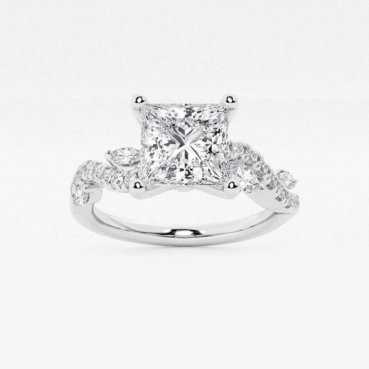 1 1/8 ctw Princess Lab Grown Diamond Marquise Vine Engagement Ring Platinum, F, VS2