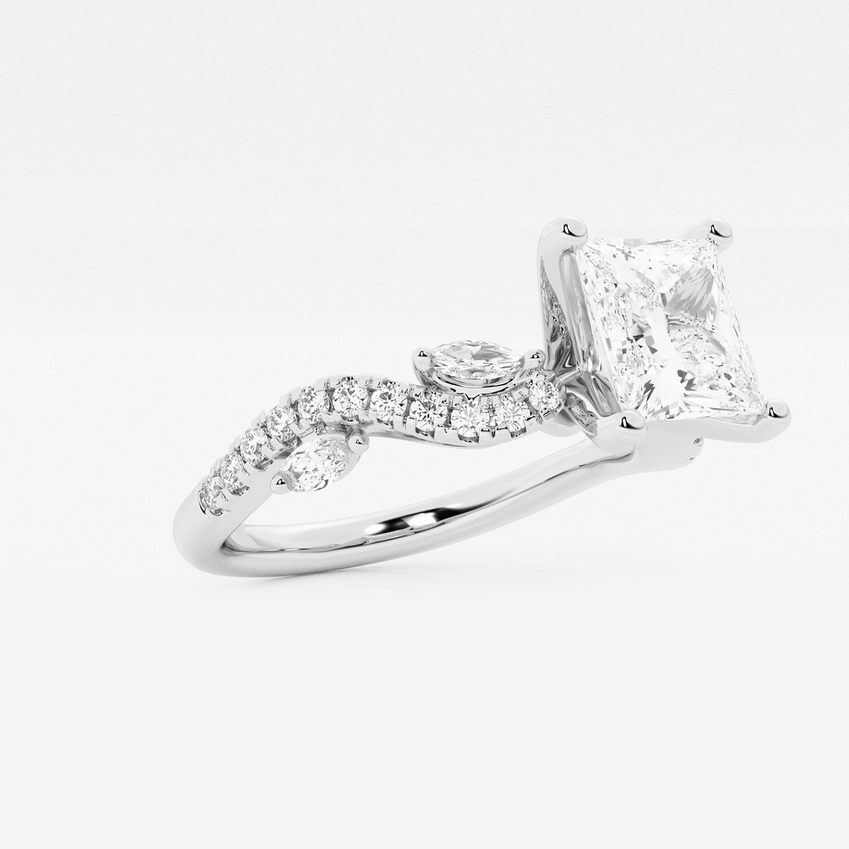 1 1/8 ctw Princess Lab Grown Diamond Marquise Vine Engagement Ring Platinum, F, VS2