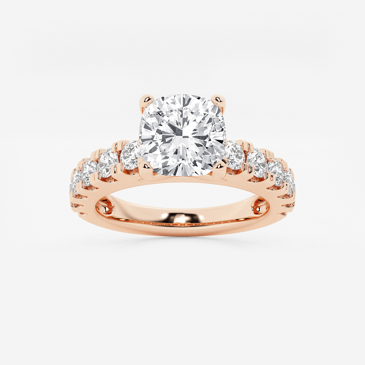 2 1/2 ctw Cushion Lab Grown Diamond Engagement Ring with Split Prong Side Accents