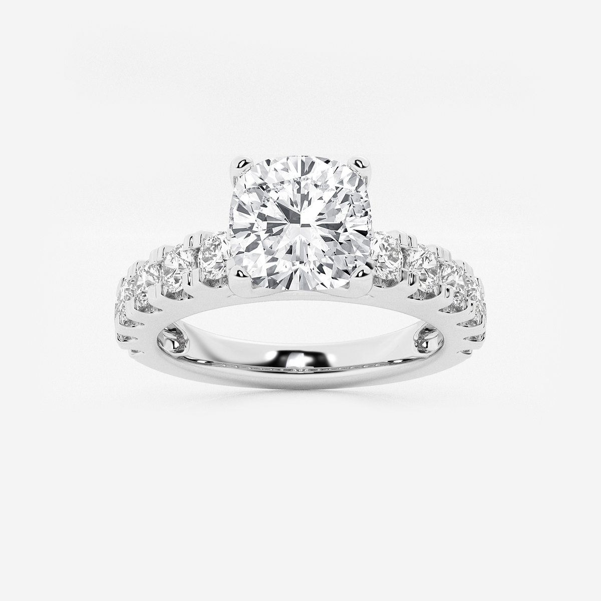 3 ctw Cushion Lab Grown Diamond Engagement Ring with Split Prong Side Accents