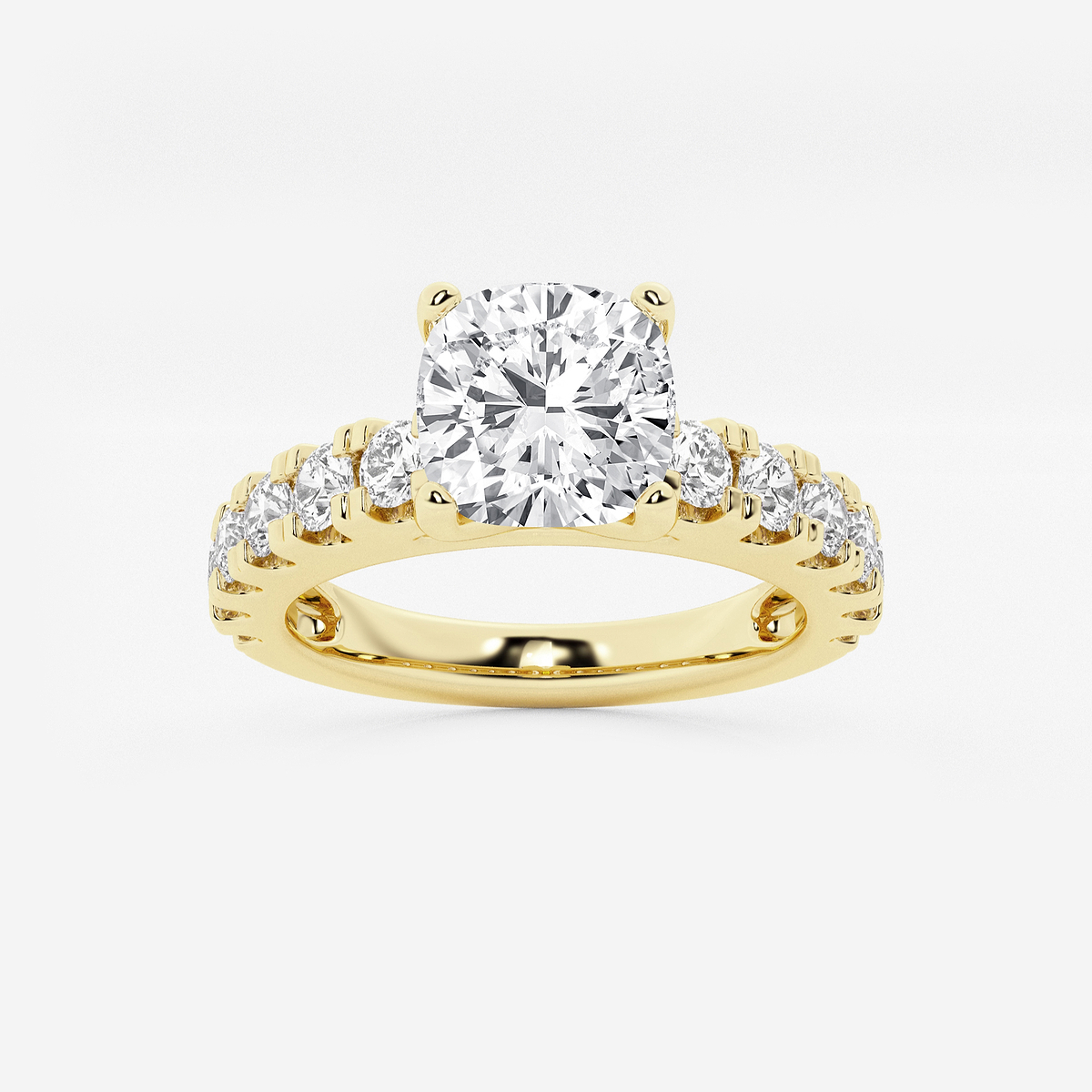 3 ctw Cushion Lab Grown Diamond Engagement Ring with Split Prong Side Accents