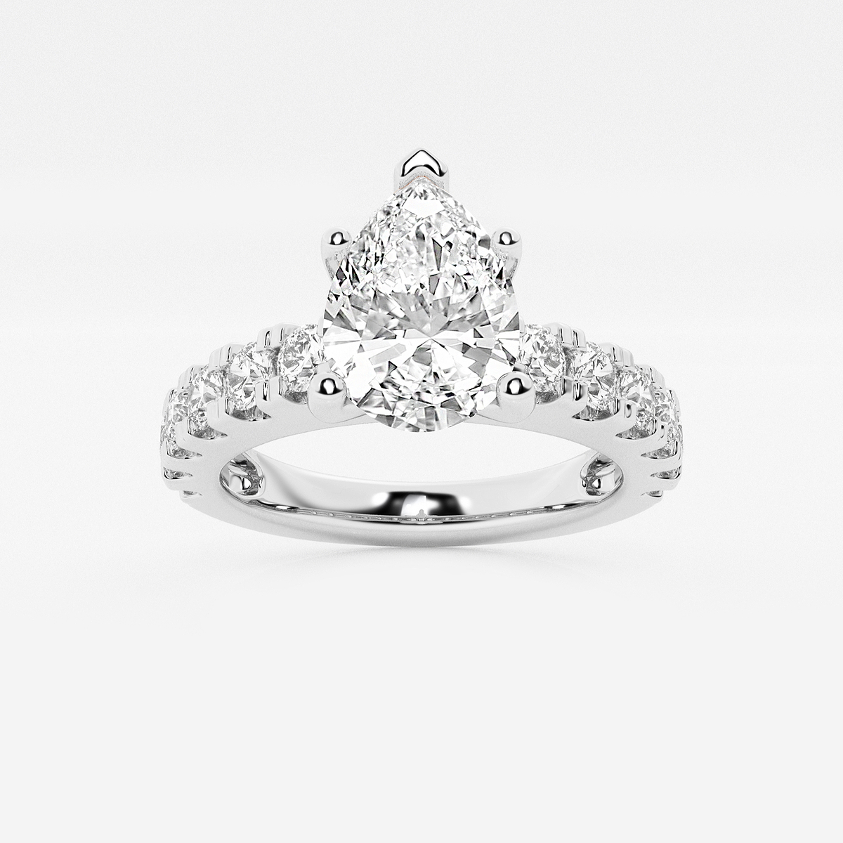3 ctw Pear Lab Grown Diamond Engagement Ring with Split Prong Side Accents