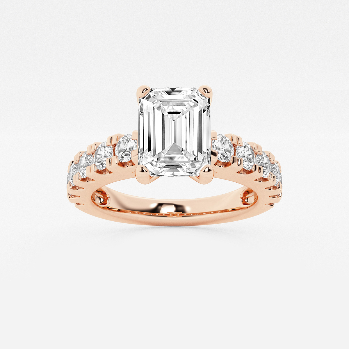 3 ctw Emerald Lab Grown Diamond Engagement Ring with Split Prong Side Accents