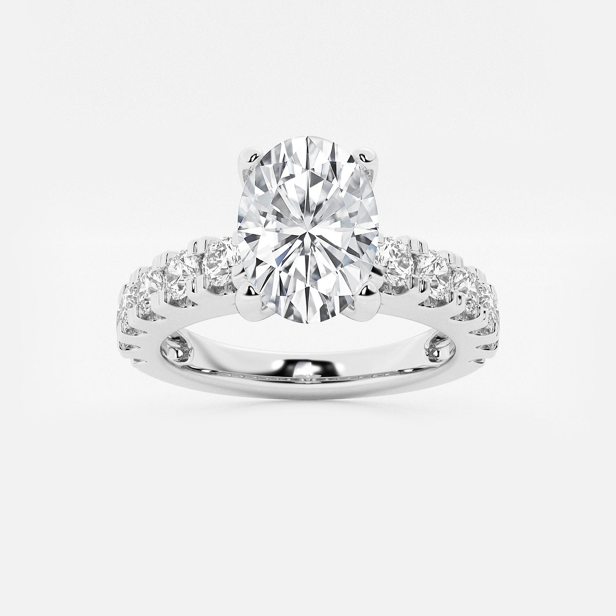 2 1/2 ctw Oval Lab Grown Diamond Engagement Ring with Split Prong Side Accents