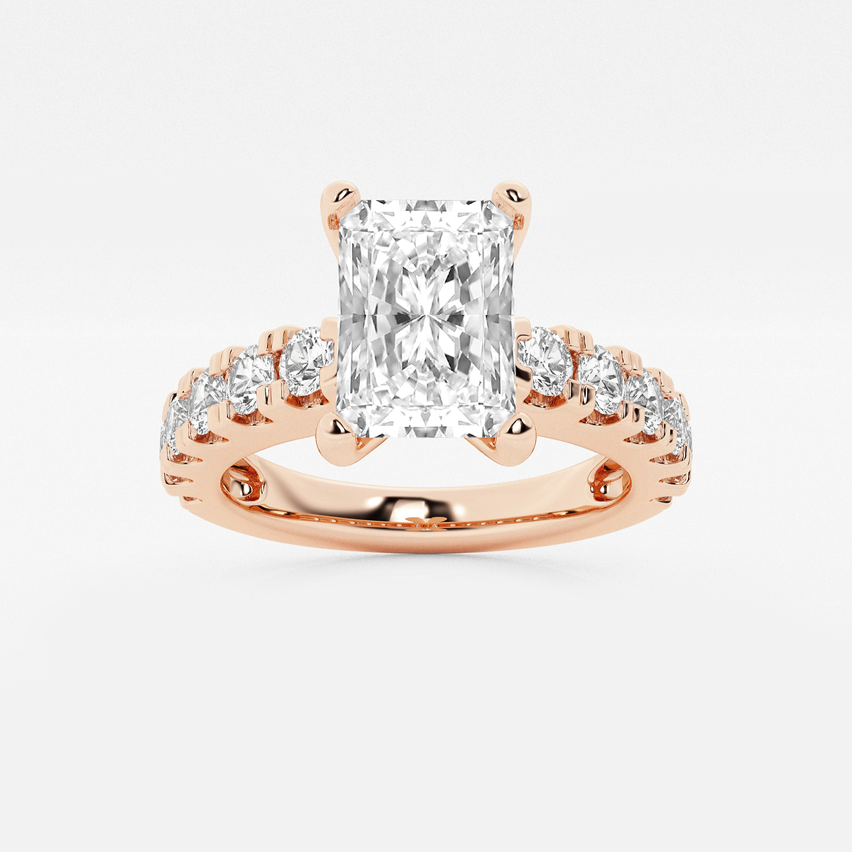 3 ctw Radiant Lab Grown Diamond Engagement Ring with Split Prong Side Accents