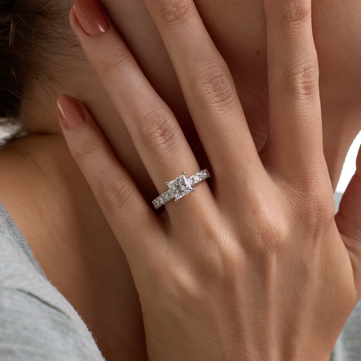 2 ctw Princess Lab Grown Diamond Engagement Ring with Split Prong Side Accents