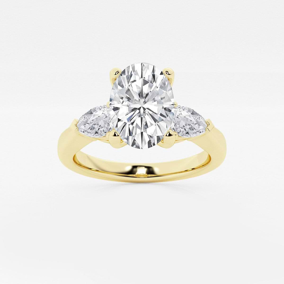 2 2/3 ctw Oval Lab Grown Diamond Engagement Ring with Pear Side Accents 14K Yellow Gold, E, VS1