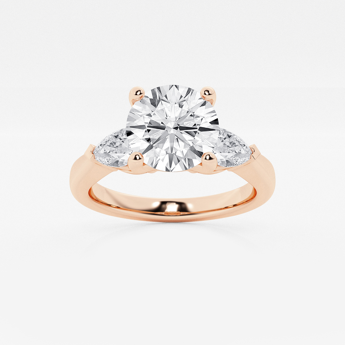 2 2/3 ctw Round Lab Grown Diamond Engagement Ring with Pear Side Accents