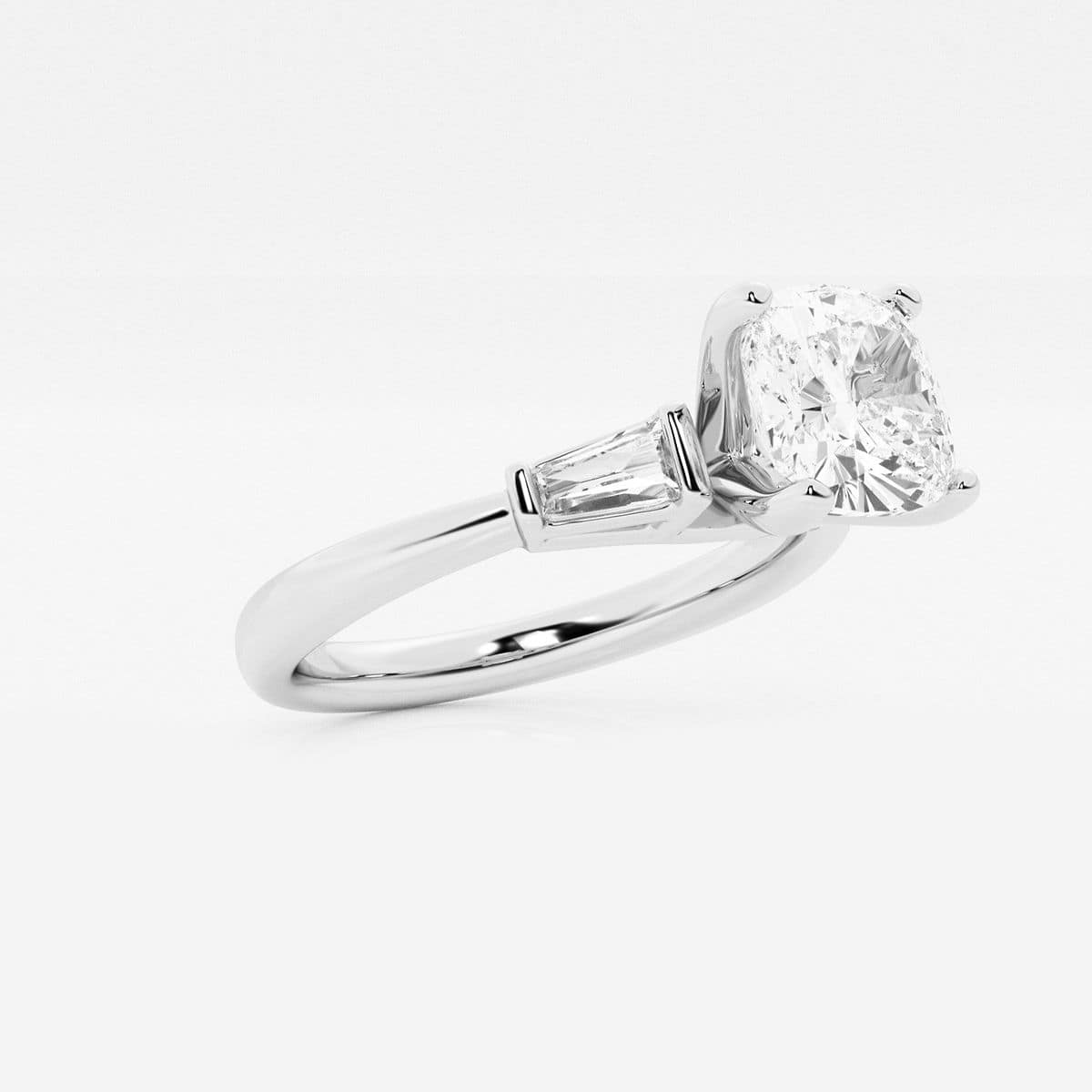 2 1/4 ctw Cushion Lab Grown Diamond Engagement Ring with Tapered Baguette Side Accents 14K White Gold, F,VS2