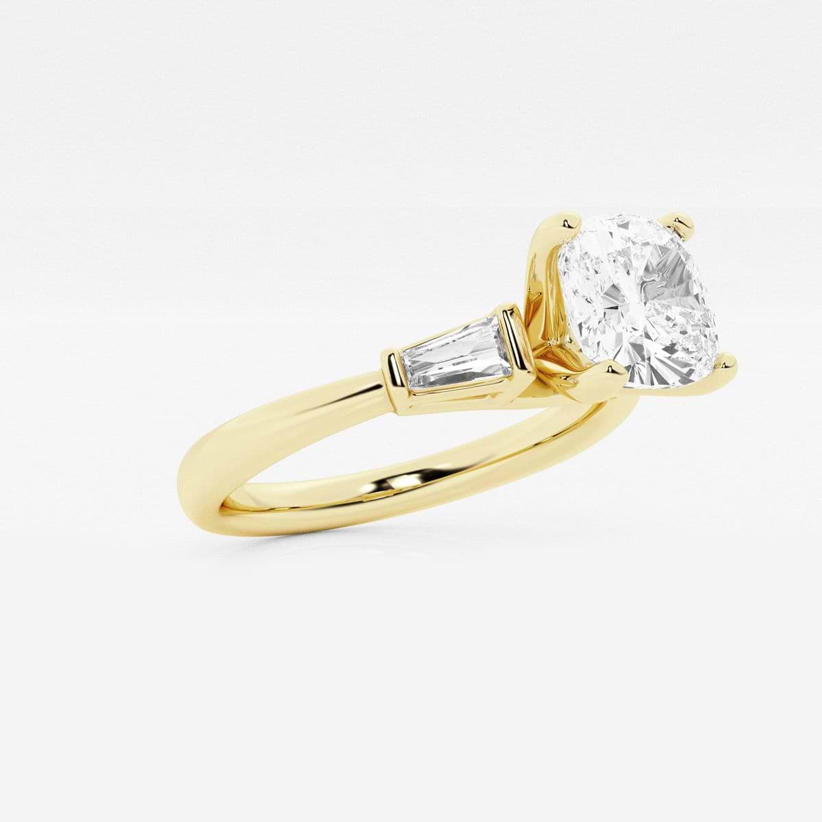 2 1/4 ctw Cushion Lab Grown Diamond Engagement Ring with Tapered Baguette Side Accents 14K Yellow Gold, F, VS2