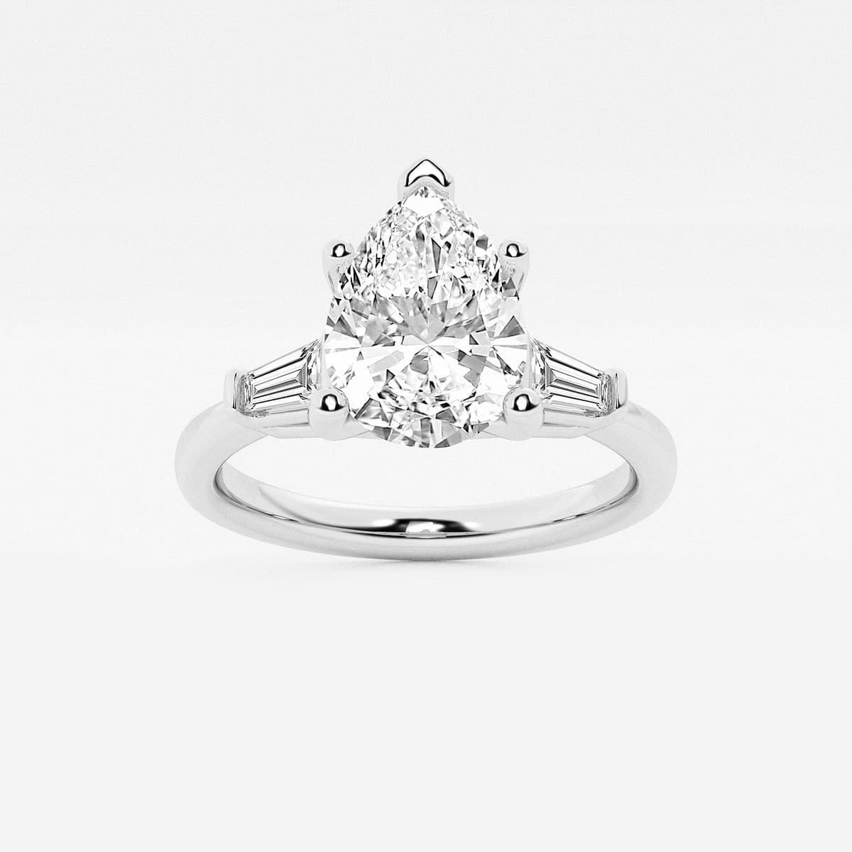 2 1/4 ctw Pear Lab Grown Diamond Engagement Ring with Tapered Baguette Side Accents 14K White Gold, FG, VS2+