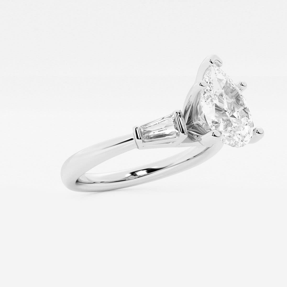 2 1/4 ctw Pear Lab Grown Diamond Engagement Ring with Tapered Baguette Side Accents 14K White Gold, FG, VS2+