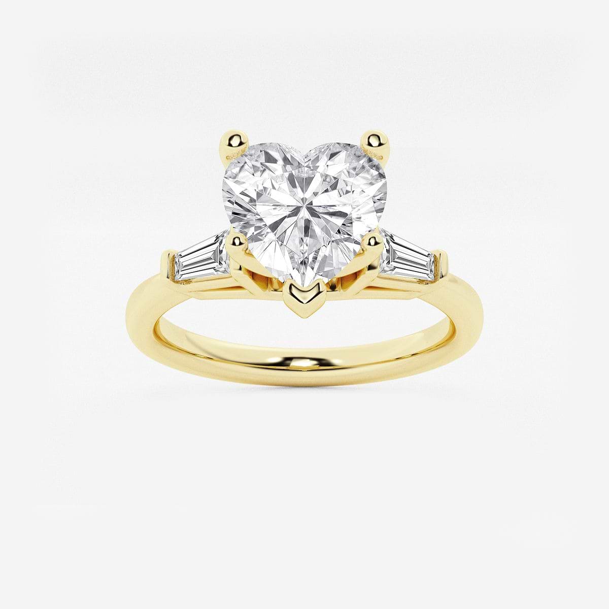 2 1/4 ctw Heart Lab Grown Diamond Engagement Ring with Tapered Baguette Side Accents 14K Yellow Gold, F, VS2