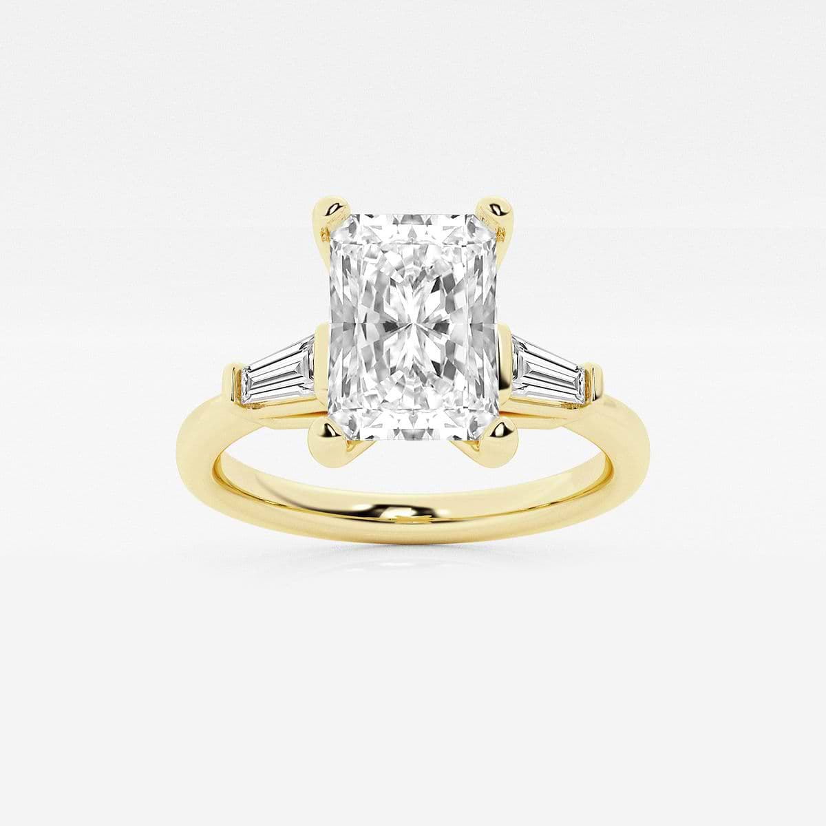 2 1/4 ctw Radiant Lab Grown Diamond Engagement Ring with Tapered Baguette Side Accents 14K Yellow Gold, F, VS2