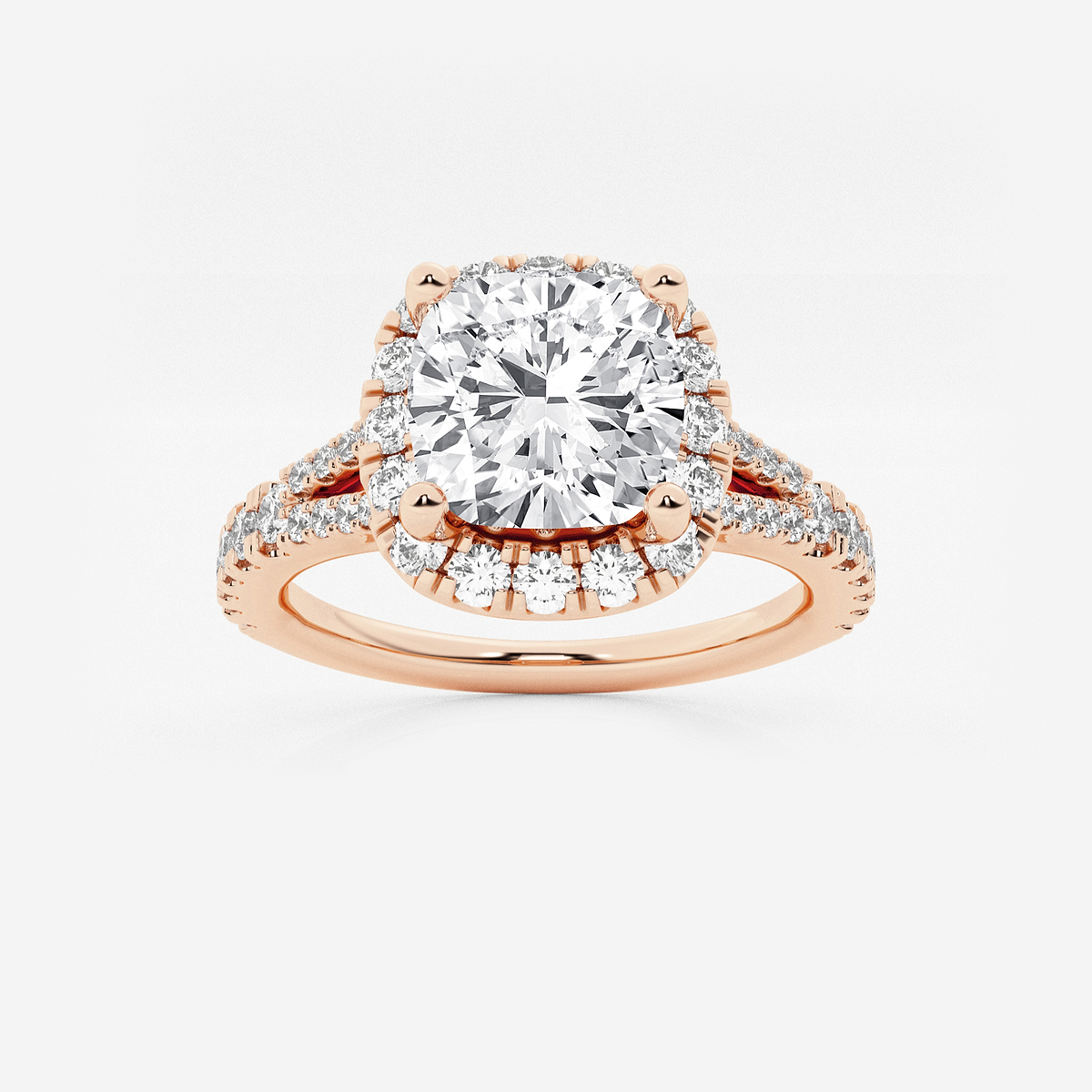 2 ctw Cushion Lab Grown Diamond Split Shank Halo Engagement Ring