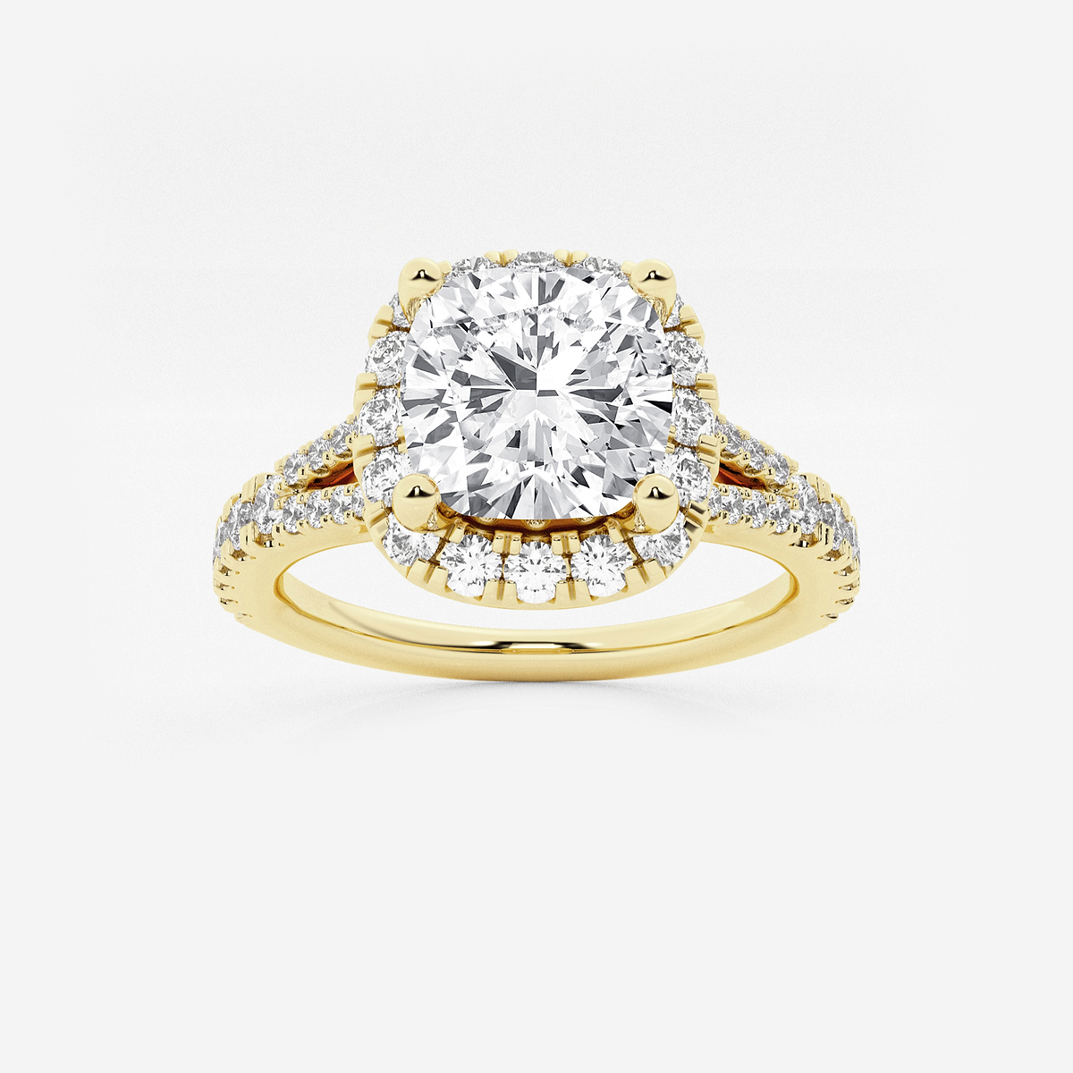 2 ctw Cushion Lab Grown Diamond Split Shank Halo Engagement Ring