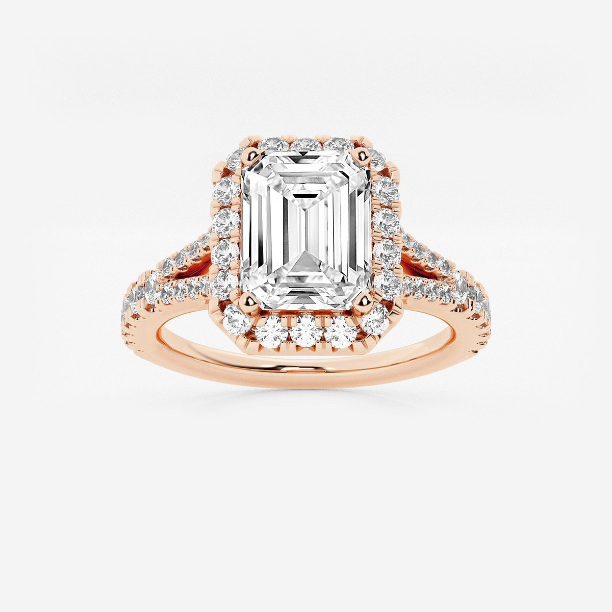 2 ctw Emerald Lab Grown Diamond Split Shank Halo Engagement Ring