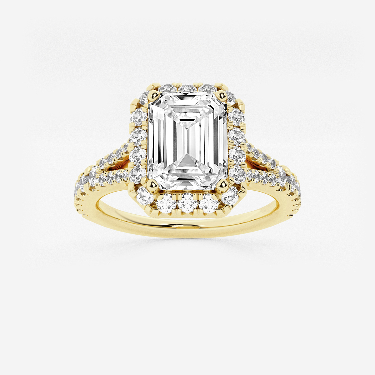 2 ctw Emerald Lab Grown Diamond Split Shank Halo Engagement Ring