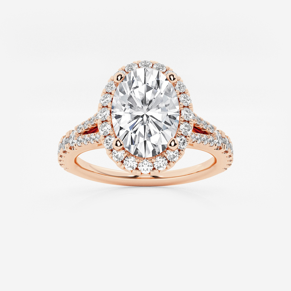 2 ctw Oval Lab Grown Diamond Split Shank Halo Engagement Ring