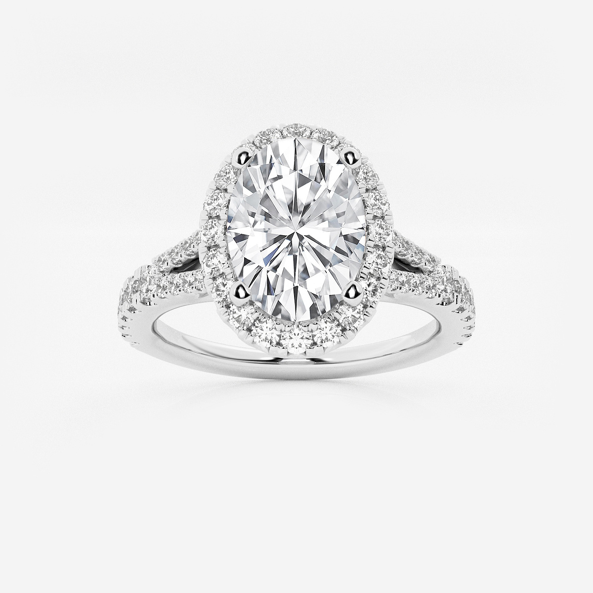 2 ctw Oval Lab Grown Diamond Split Shank Halo Engagement Ring