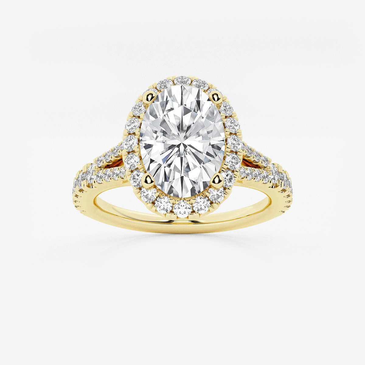 2 ctw Oval Lab Grown Diamond Split Shank Halo Engagement Ring