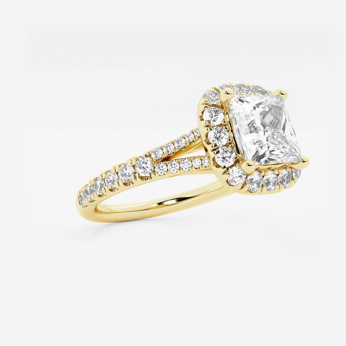 2 ctw Princess Lab Grown Diamond Split Shank Halo Engagement Ring 14K Yellow Gold, E, VS1