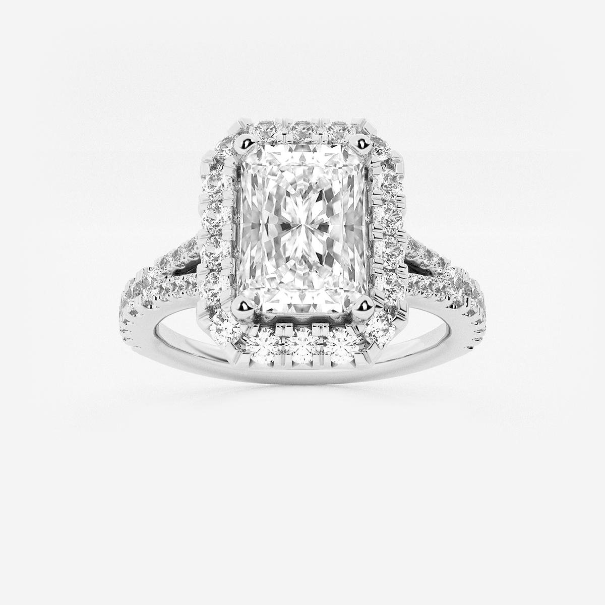2 ctw Radiant Lab Grown Diamond Split Shank Halo Engagement Ring