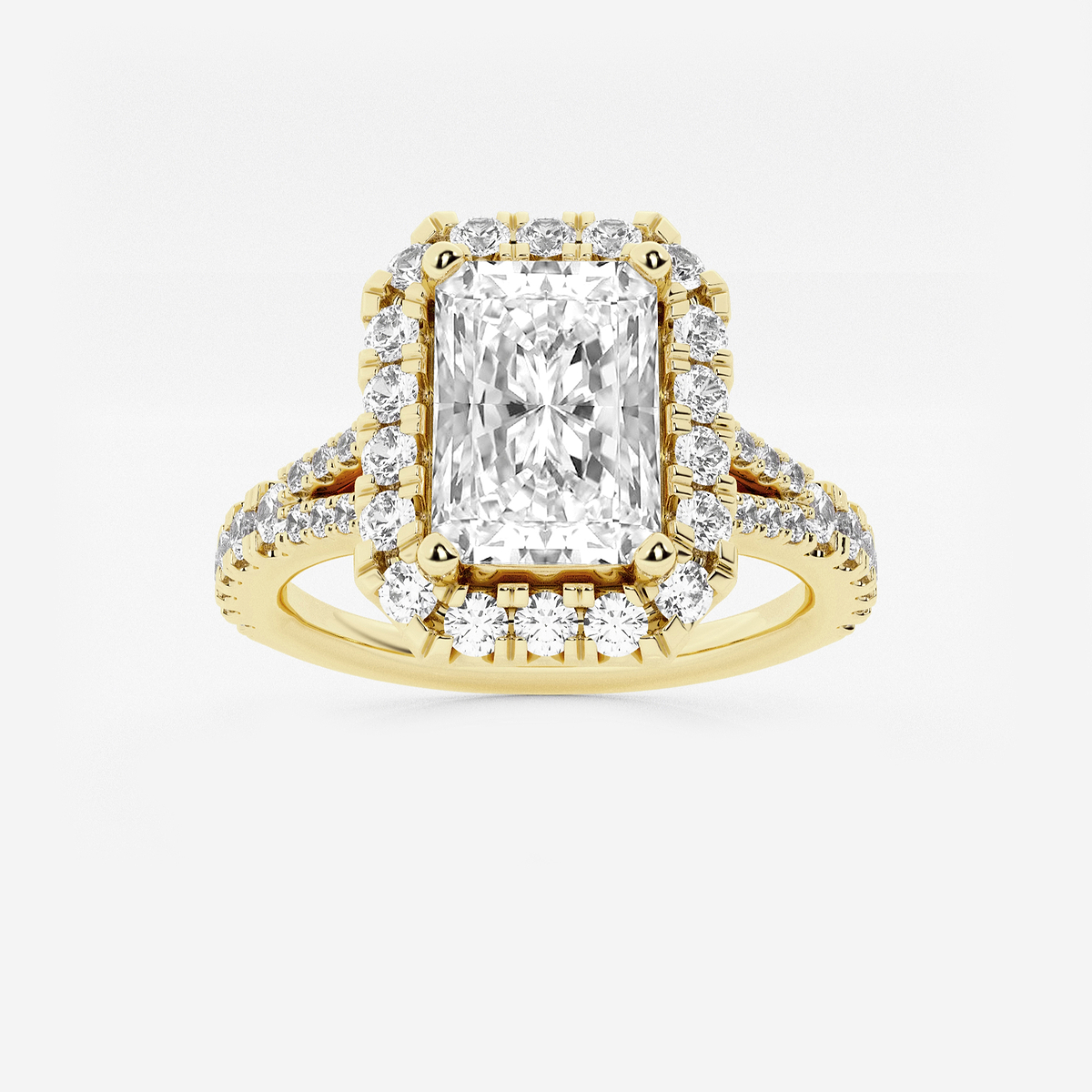 2 ctw Radiant Lab Grown Diamond Split Shank Halo Engagement Ring