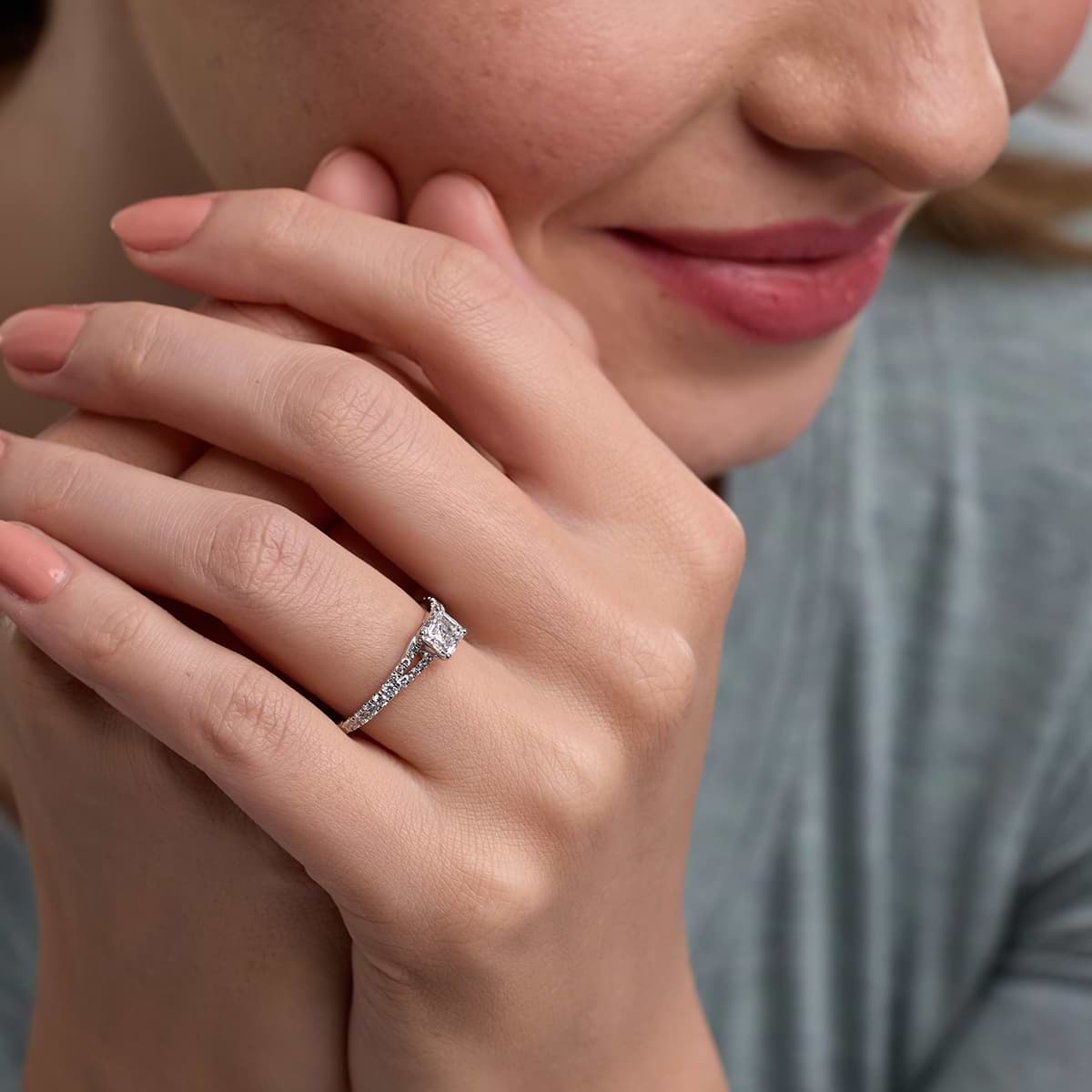 Additional Image 3 for  1 ctw Asscher Lab Grown Diamond Split Shank Engagement Ring