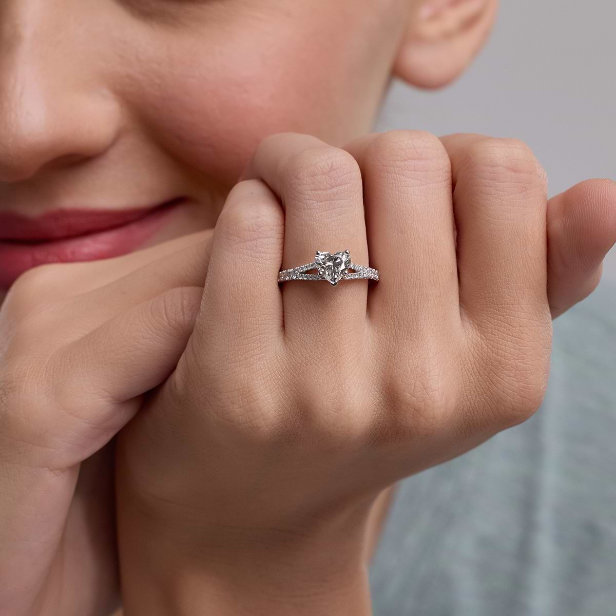 Additional Image 3 for  1 7/8 ctw Heart Lab Grown Diamond Split Shank Engagement Ring