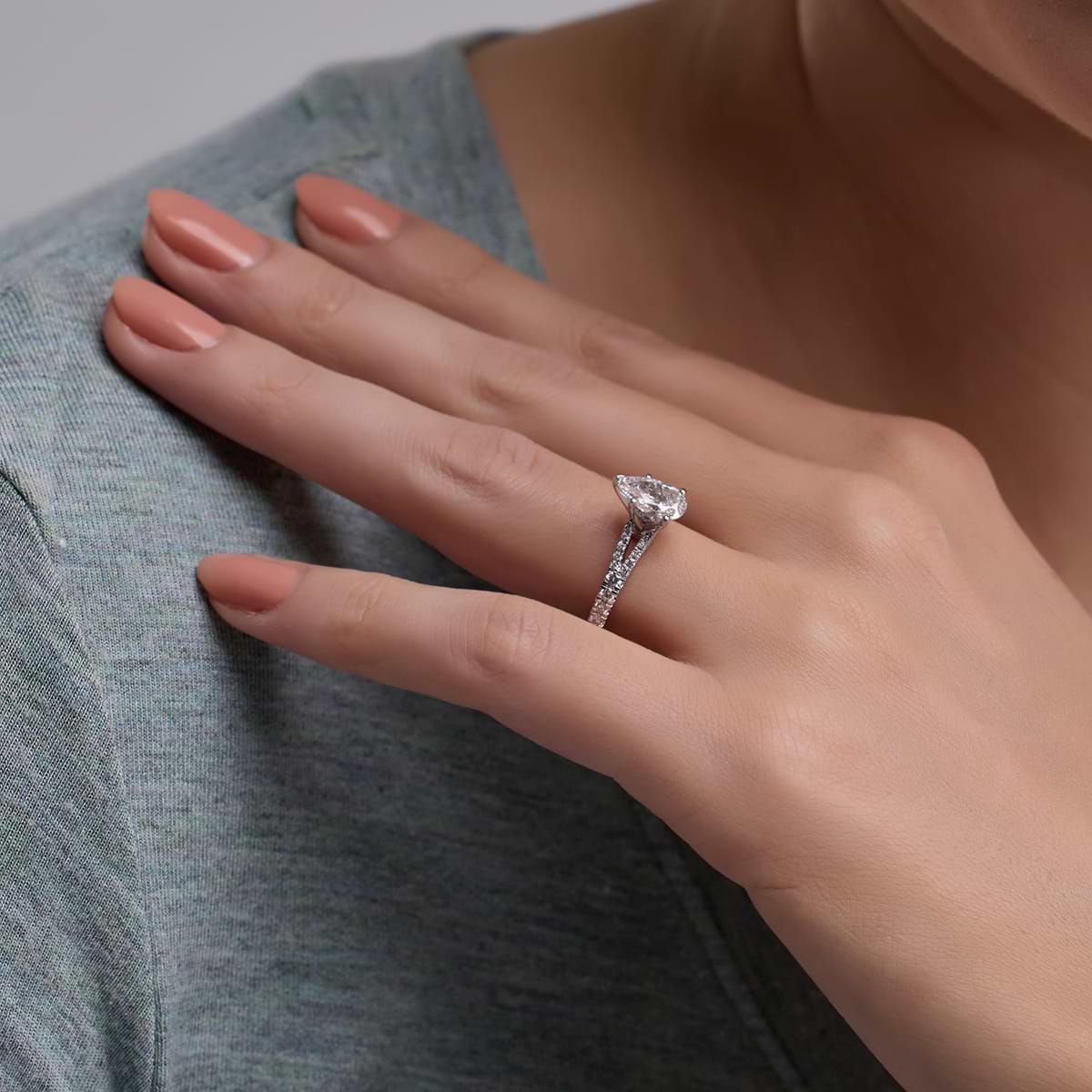 Additional Image 3 for  1 ctw Pear Lab Grown Diamond Split Shank Engagement Ring