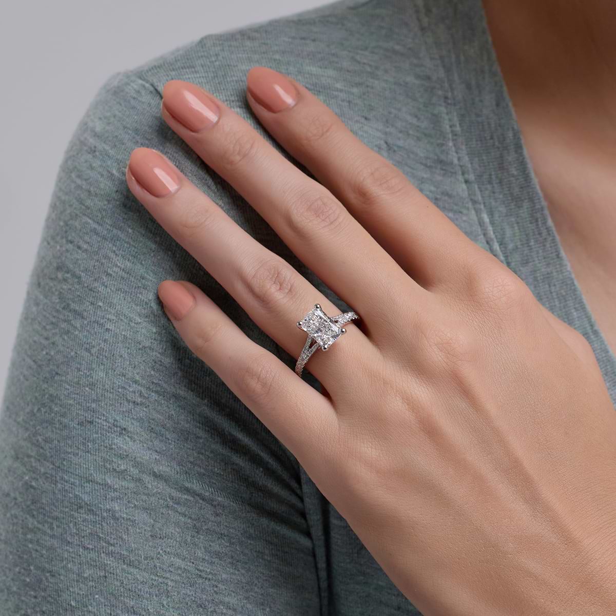 Additional Image 2 for  2 7/8 ctw Radiant Lab Grown Diamond Split Shank Engagement Ring