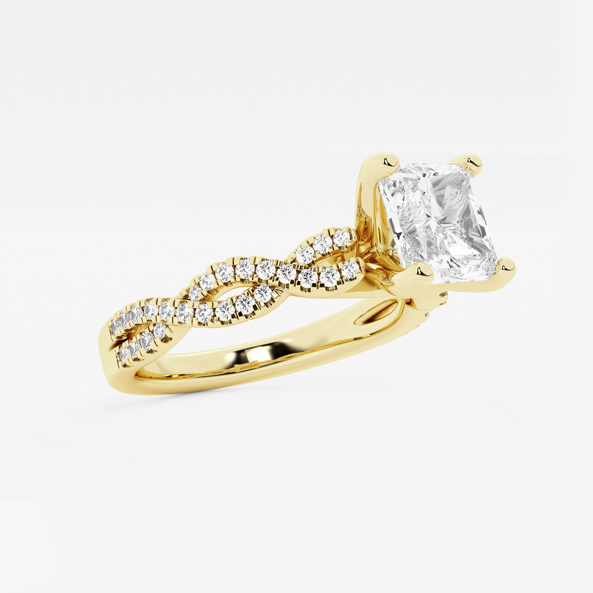 3 1/4 ctw Asscher Lab Grown Diamond Double Twist Engagement Ring 14K Yellow Gold, F, VS2