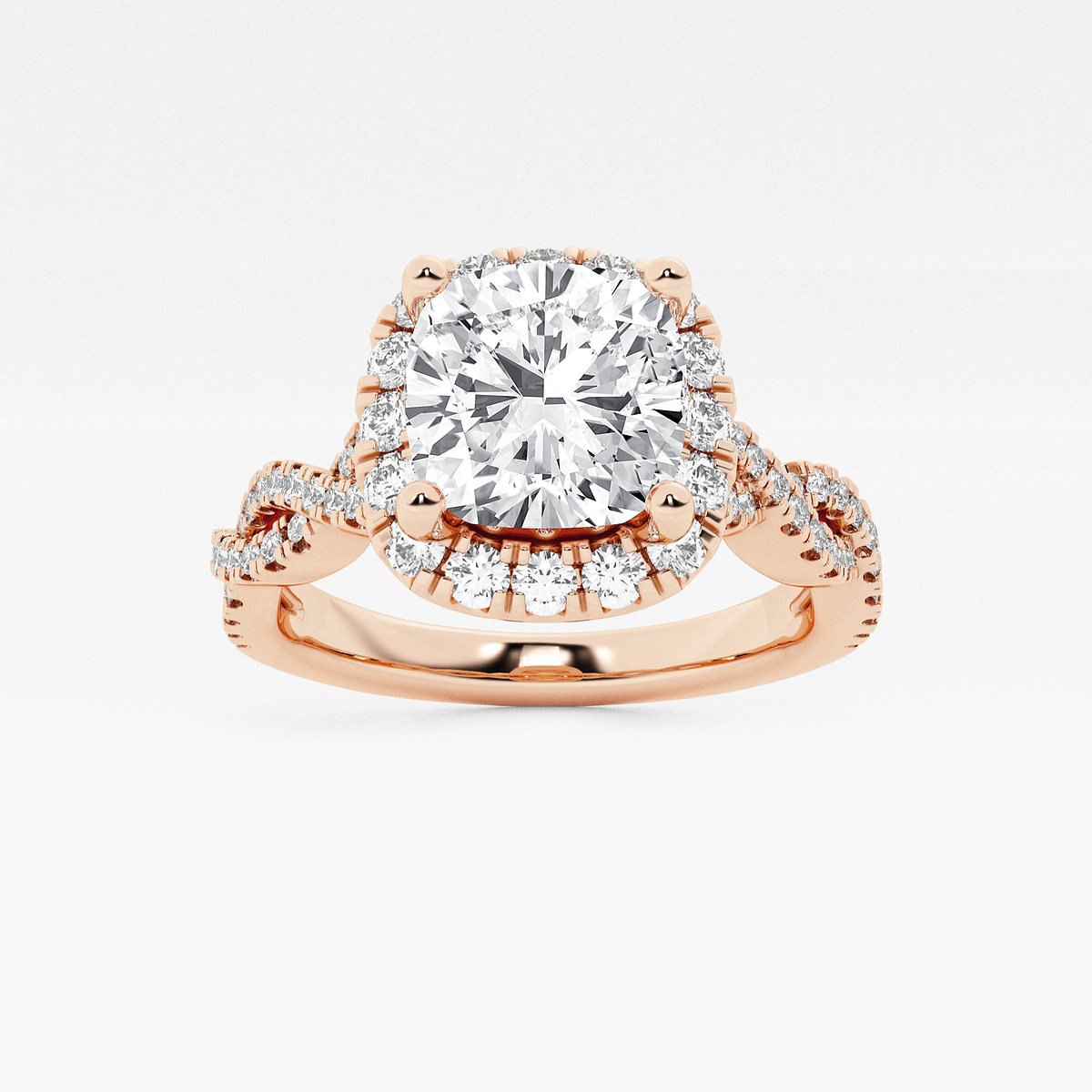 2 1/2 ctw Cushion Lab Grown Diamond Double Twist Halo Engagement Ring
