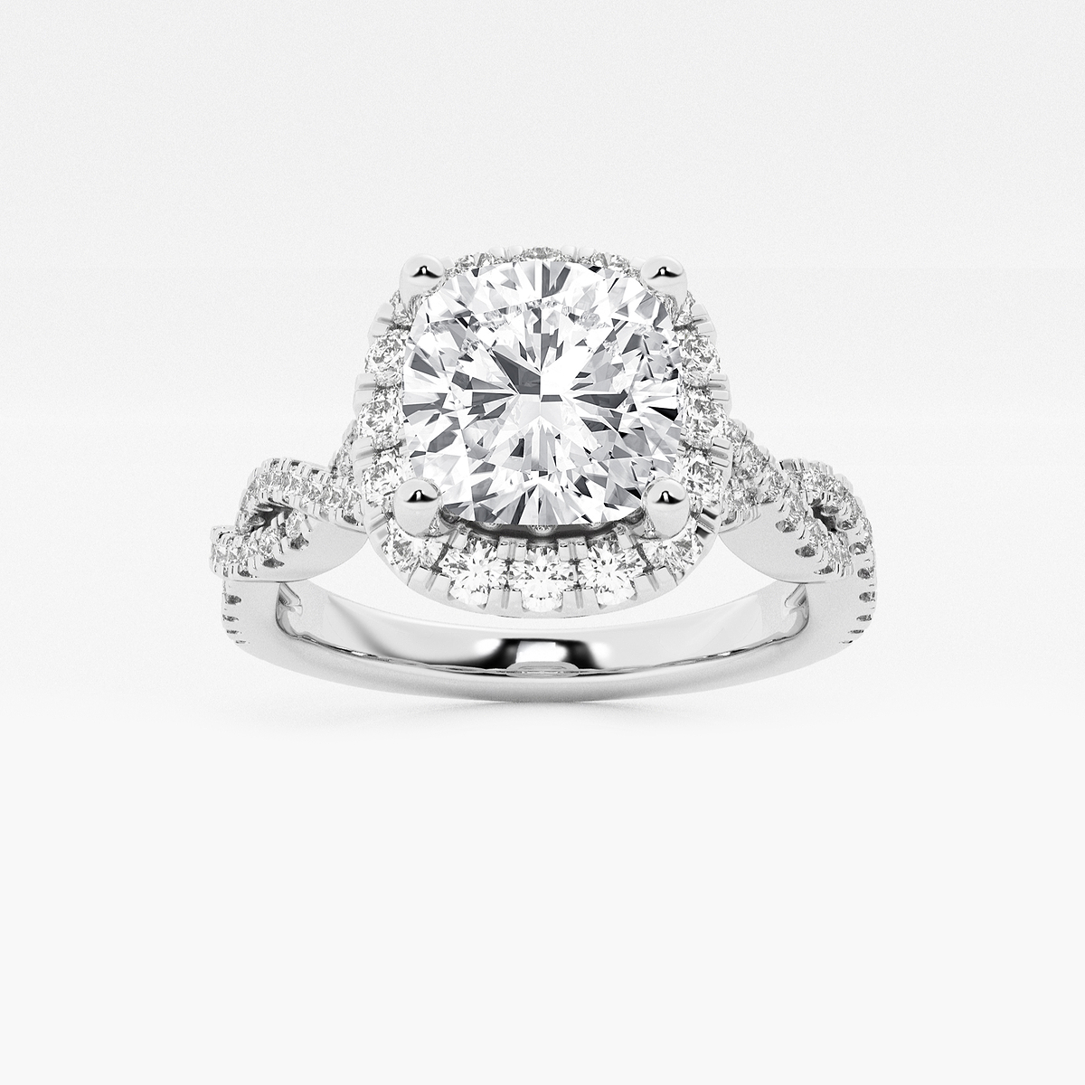 2 1/2 ctw Cushion Lab Grown Diamond Double Twist Halo Engagement Ring