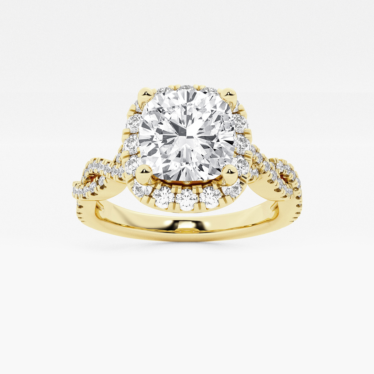 2 ctw Cushion Lab Grown Diamond Double Twist Halo Engagement Ring
