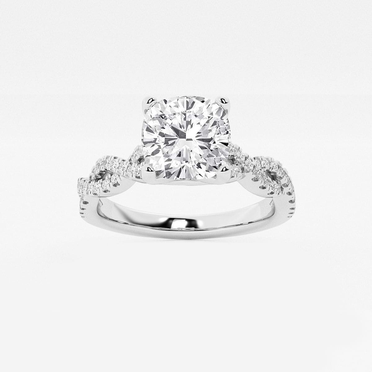 2 1/4 ctw Cushion Lab Grown Diamond Double Twist Engagement Ring 14K White Gold, E, VS1